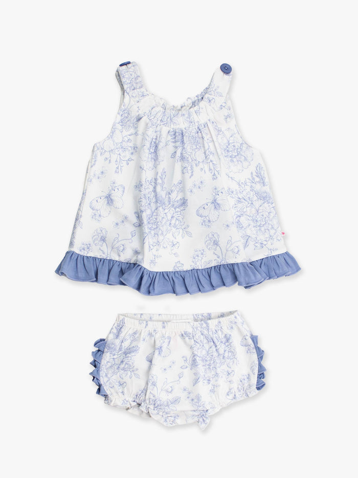 Baby Girls Periwinkle Blue Butterfly Garden Toile Knit Swing Top and Bloomer Set