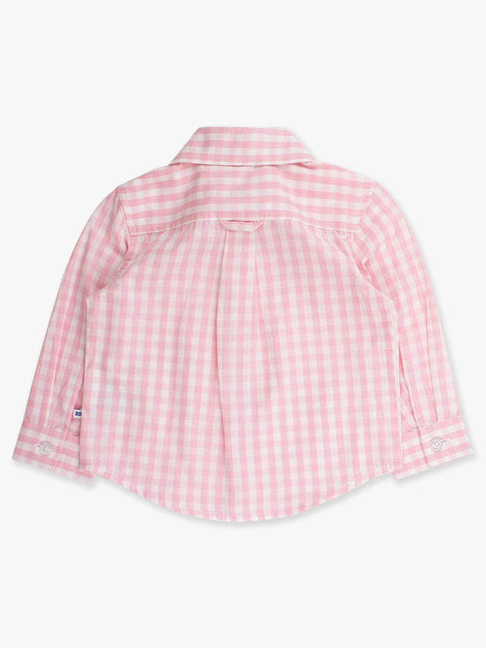 Boys Classic Pink Gingham Long Sleeve Button Down Shirt