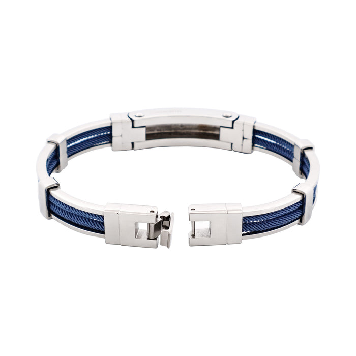 Bracelet in Polished Stainless Steel & Double Rope, Cool Blue