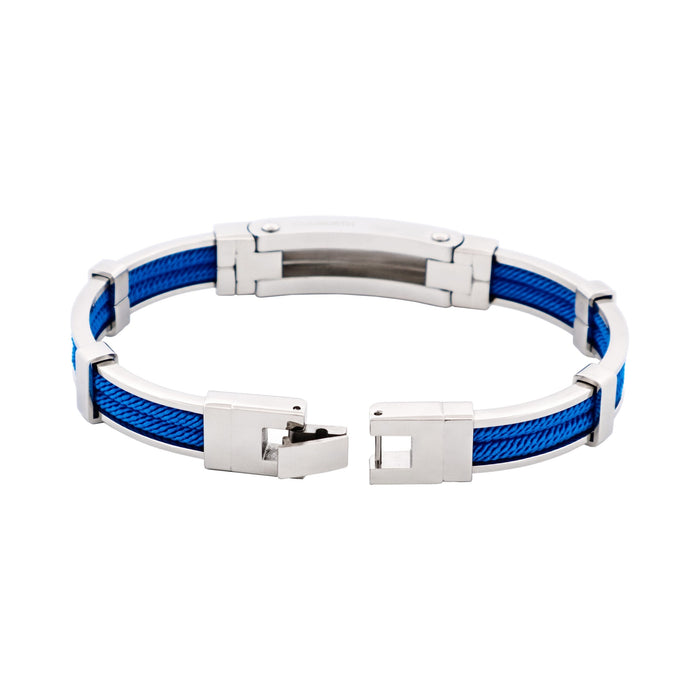 Bracelet in Polished Stainless Steel & Double Rope, Royal Blue