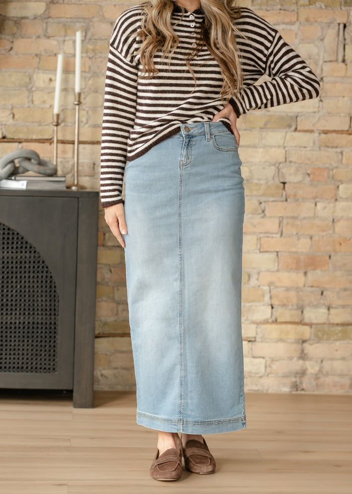 Bria Light Wash Denim Maxi Skirt IC Skirts