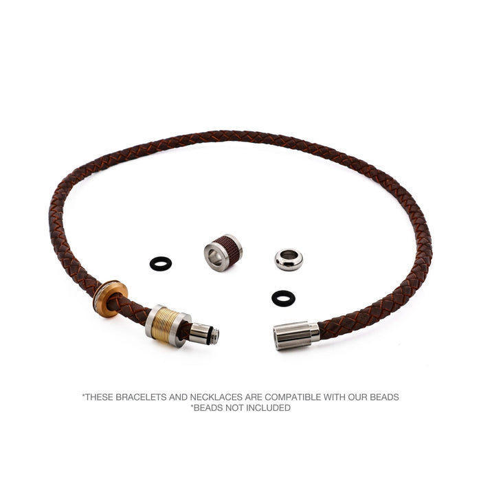 Brown Leather-Stainless Steel Neck Chain