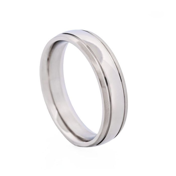 Brushed Stainless Steel Ring with Polished Centre Band