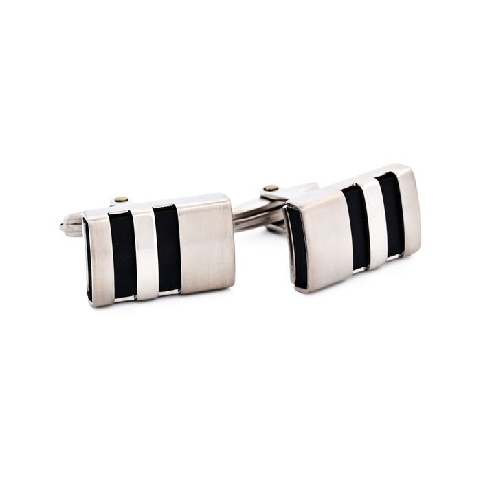 Brushed Steel Black Rubber Cufflinks