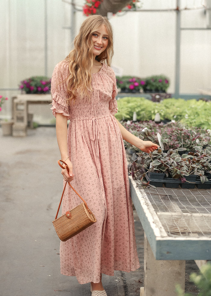 Celine Puff Sleeve Pink Floral Maxi Dress IC Dresses