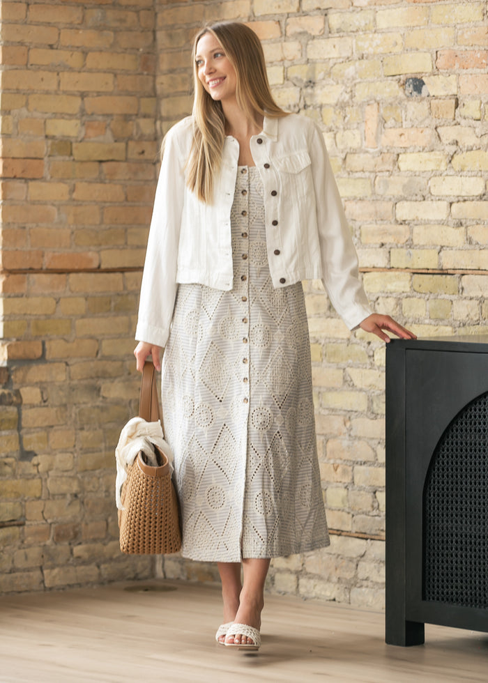 Cream Striped Button Up Midi Dress FF Dresses