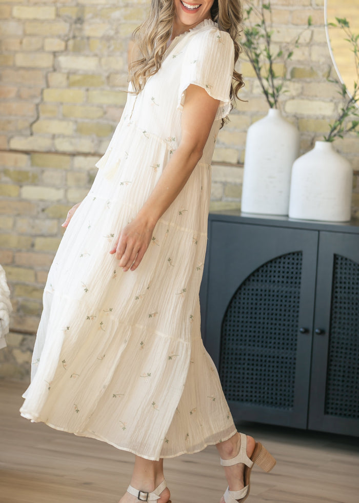 Floral Embroidered Button Front Maxi Dress FF Dresses