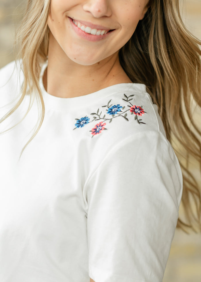 Floral Embroidered Crewneck Tee FF Tops
