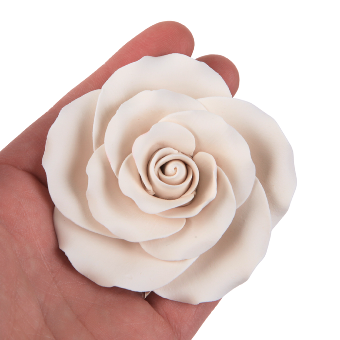 3 inch white tea rose gum paste sugar flower cake topper for professional cake decorating