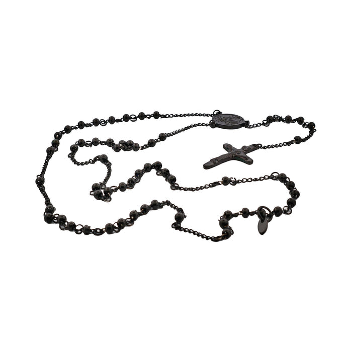 Ion Plated Black Stainless Steel & Black Agate Rosary Bead Cross Pendant