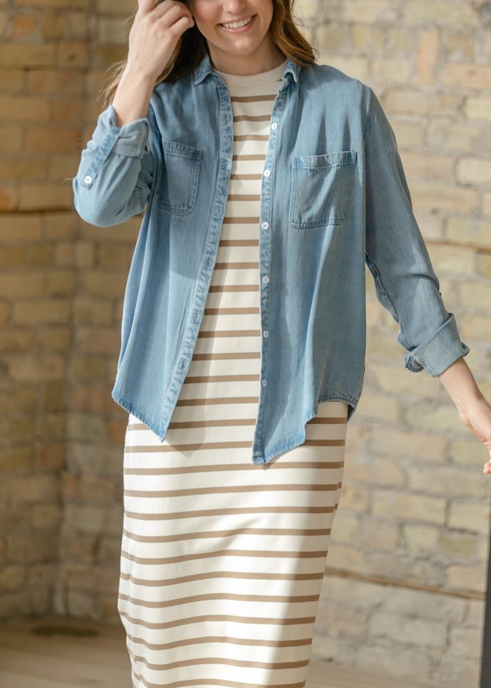 Kaci Taupe Striped T-Shirt Dress IC Dresses