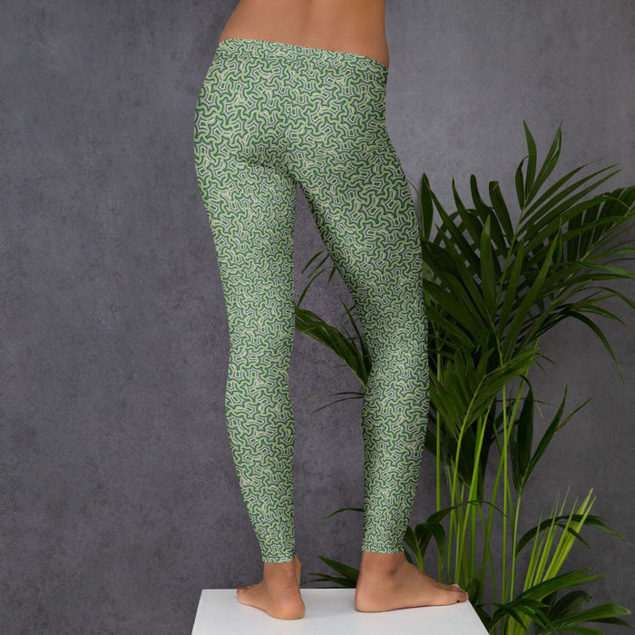 Leggings Geometric Pattern – Itzam Cream Green - symbolika