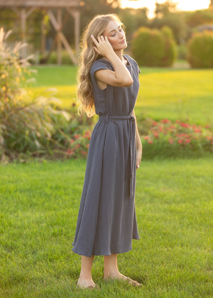Lily Gauze Belted Midi Dress IC Dresses