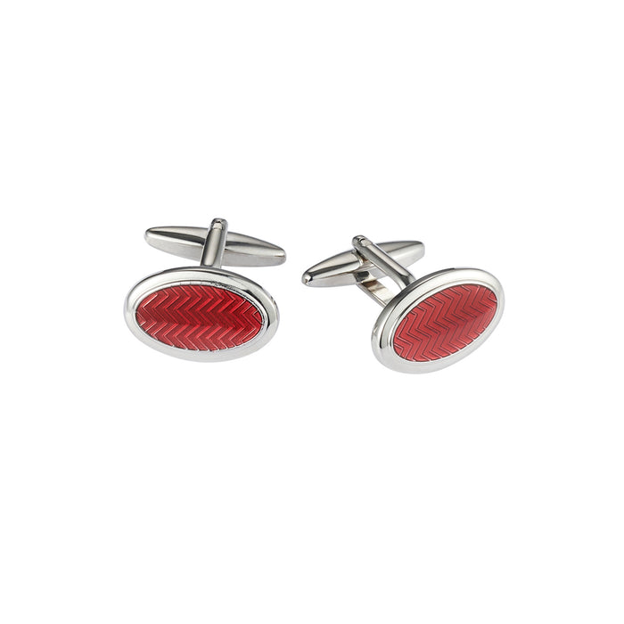 Oval Red Enamel Herringbone Cufflinks