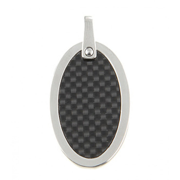 Polished Oval Stainless Steel Pendant with Carbon Fibre Inlay on Ball Chain