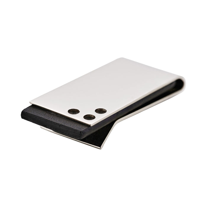 Polished Rhodium Plated & Black Rubber Money Clip