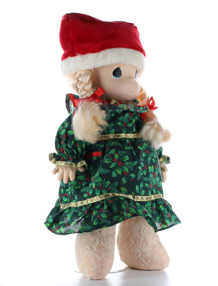 Precious Moments Doll Collection Vinyl Plush Christmas Dress Braids Jingle Bells