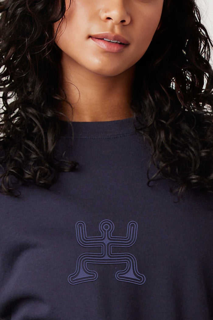 Psychedelic Party - Monochrome Embroidery Women Sweatshirt - Navy Blue - symbolika