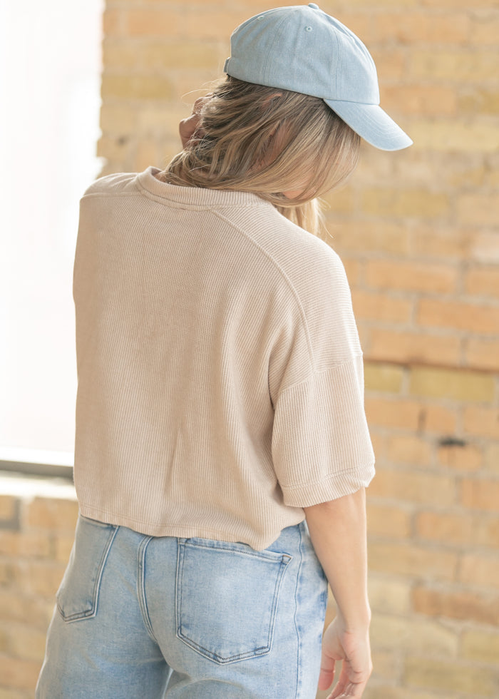 Ribbed Knit Button Front Top FF Tops