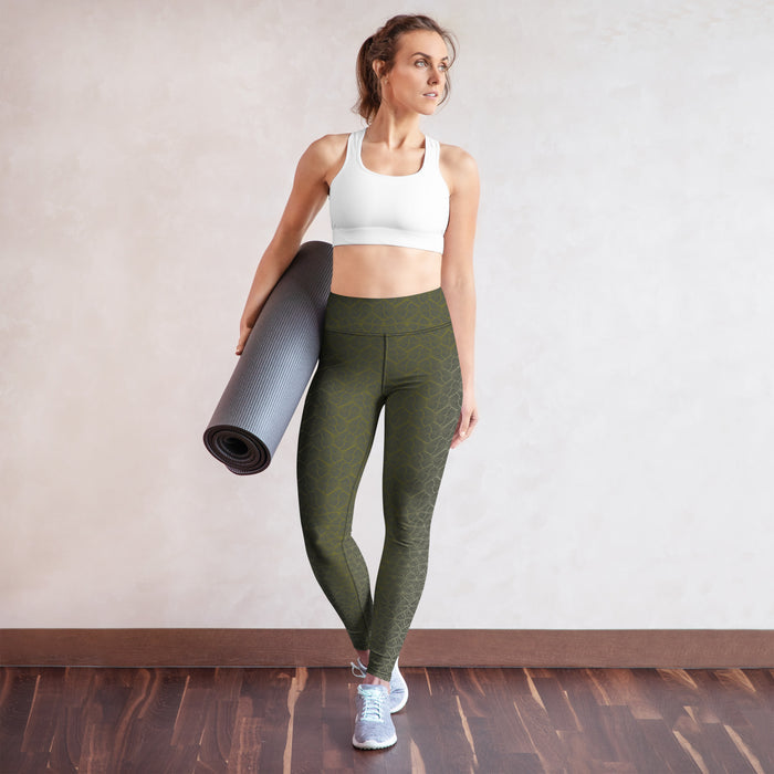 Shipibo Butterfly Green Yoga Leggings - Sacred Geometry Print - symbolika