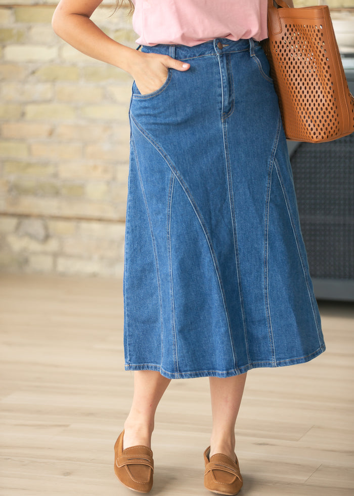 Stitch Detail A-line Denim Mid Skirt FF Skirts