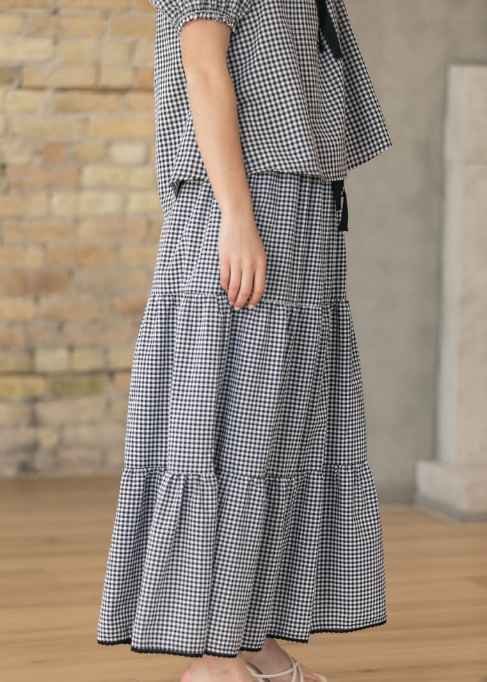 Tiered Gingham Maxi Skirt FF Skirts