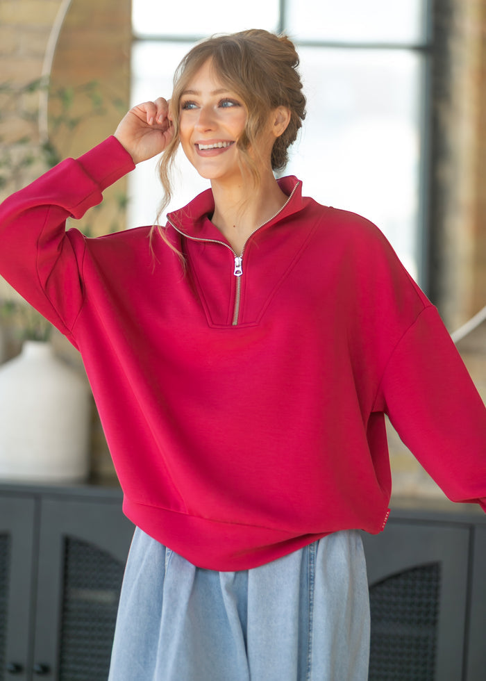 Varley® Red Hawley Half Zip Sweatshirt FF Tops