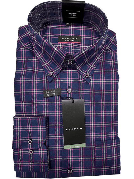 4123/19 Navy/Pink Check Business L/S Modern Fit Shirt - Harrys for Menswear