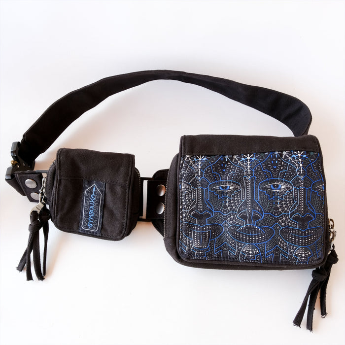 4th Dimension Belt Bag — Geometric Face Art Psychedelic Art Print on Black T-Shirt by Symbolika