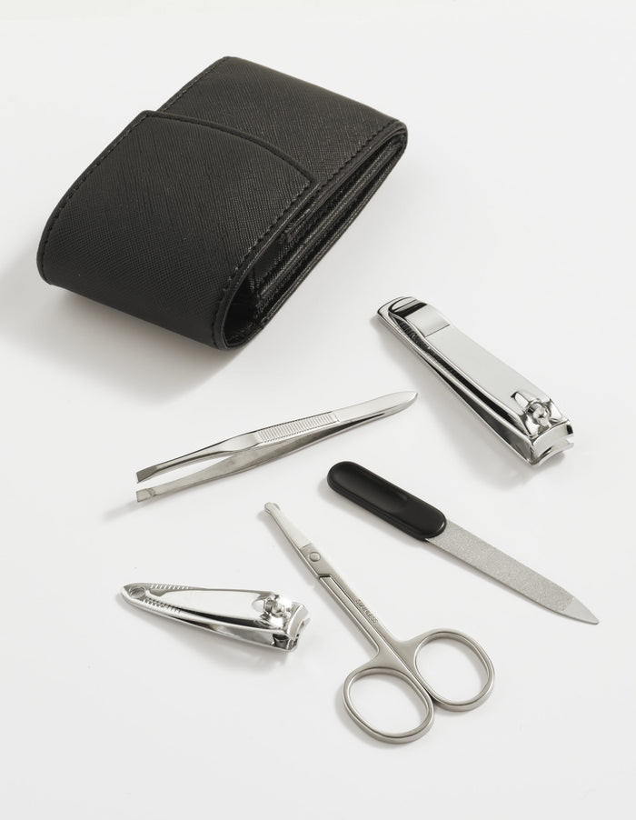 5pc Stainless Steel Manicure Set In Saffiano Pu Travel Pouch