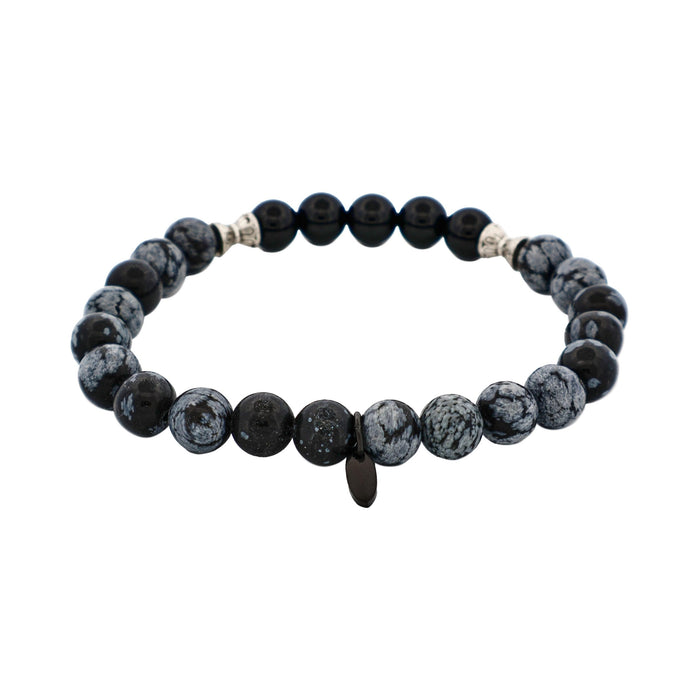 6mm Black & Blue Agate Bead Bracelet with Stainless Steel Discs