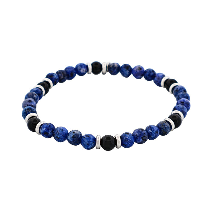 6mm Dumortierite Beads & Black Onyx Stainless Steel Bracelet
