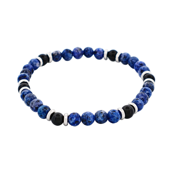 6mm Dumortierite Beads & Black Onyx Stainless Steel Bracelet