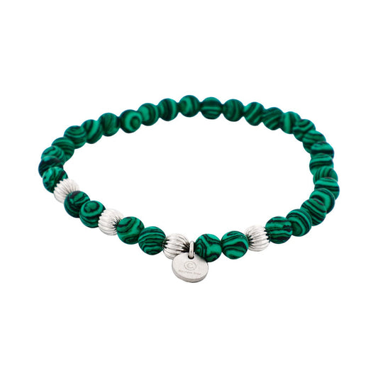6mm Green Malachite Stone Beads & Stainless Steel Bracelet