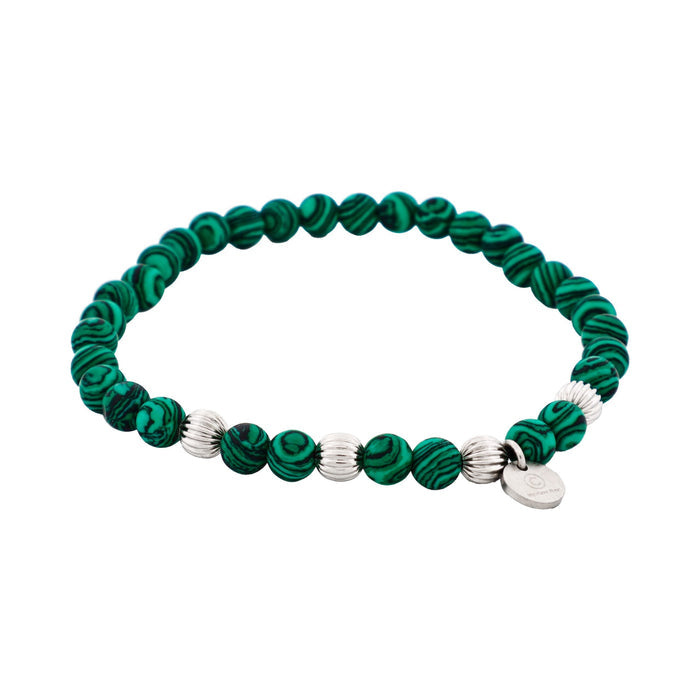 6mm Green Malachite Stone Beads & Stainless Steel Bracelet