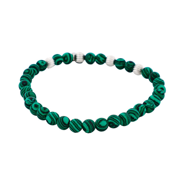 6mm Green Malachite Stone Beads & Stainless Steel Bracelet
