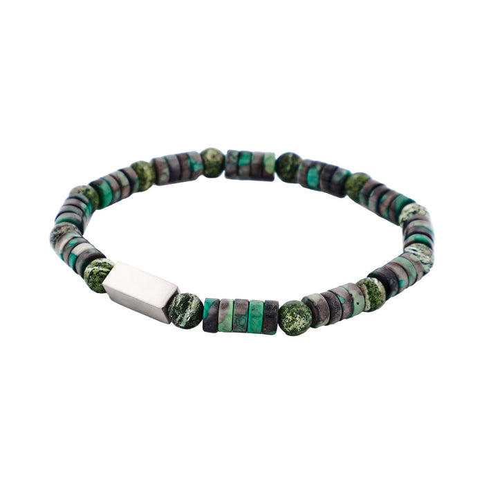 6mm Shiny Dyed Jade Stone & Green Jasper Beads & Stainless Steel Bracelet