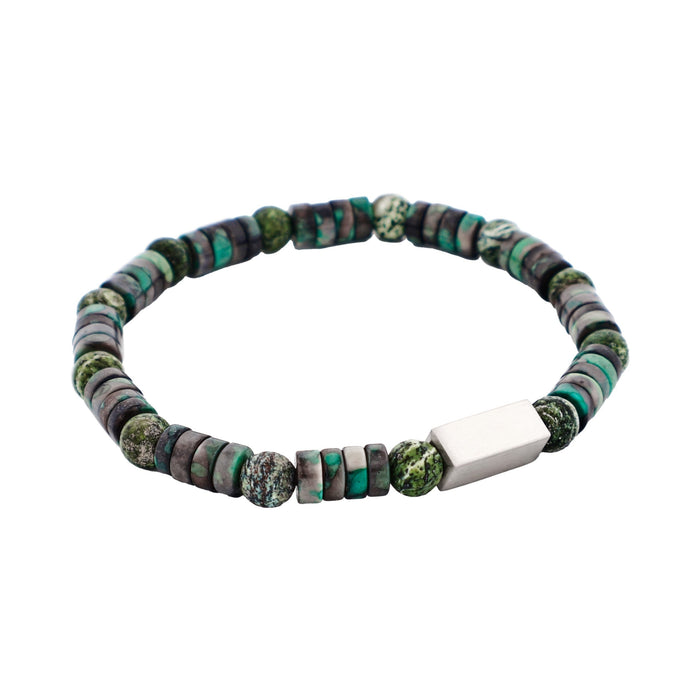 6mm Shiny Dyed Jade Stone & Green Jasper Beads & Stainless Steel Bracelet