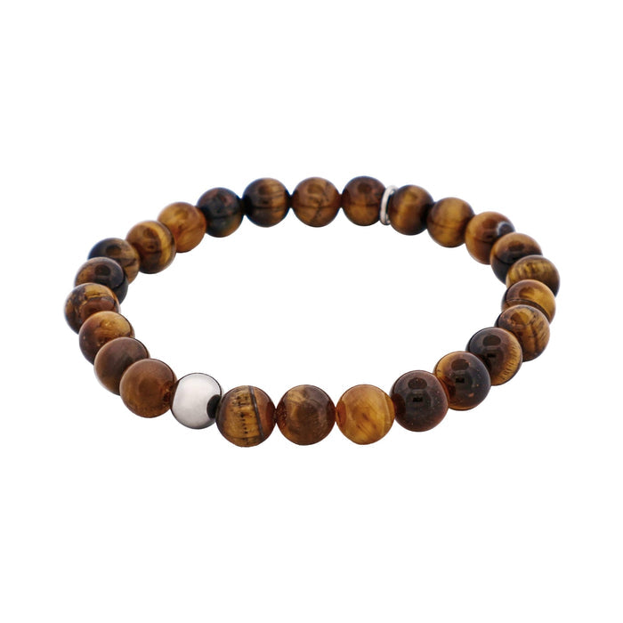 8mm Tiger Eye Bead & Stainless Steel Ball Bracelet