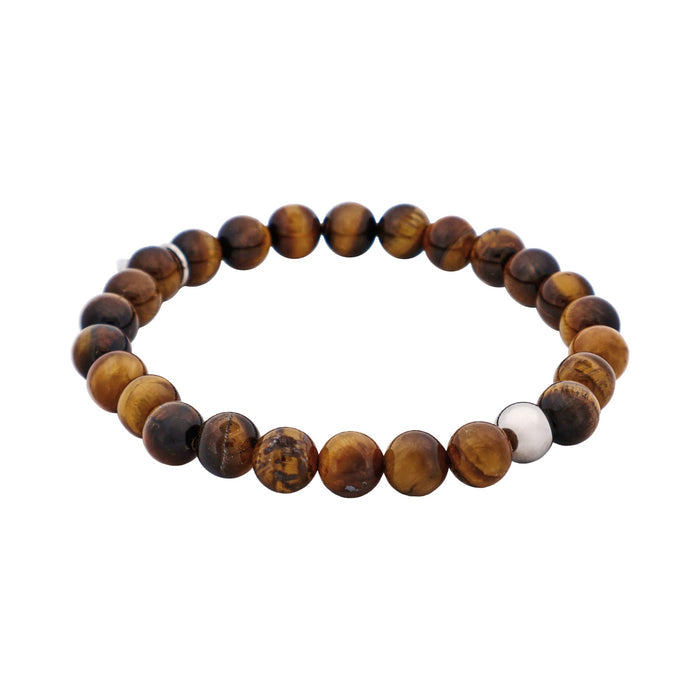 8mm Tiger Eye Bead & Stainless Steel Ball Bracelet