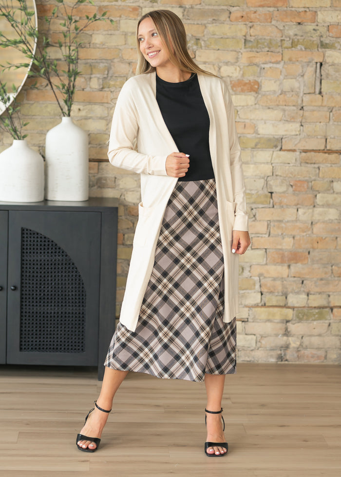 A-line Gray Plaid Midi Skirt FF Skirts