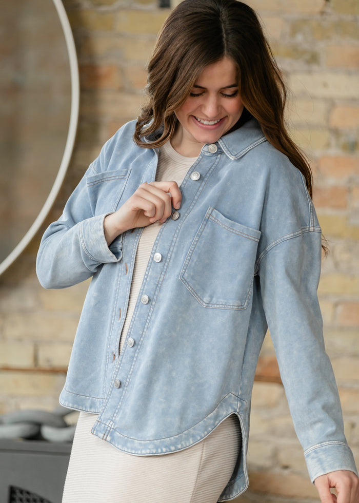 Acid Washed Knit Shacket FF Layering Essentials