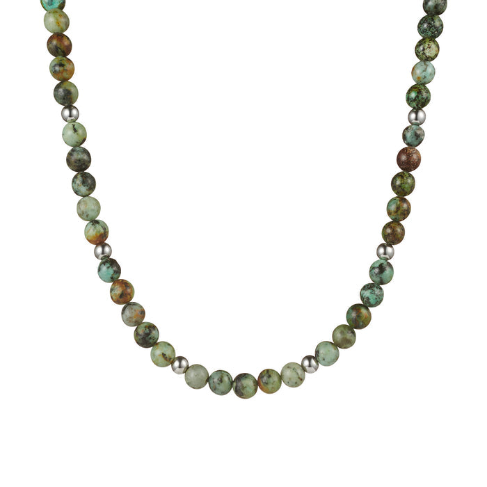 African Turquoise Bead & Stainless Steel Neck Chain