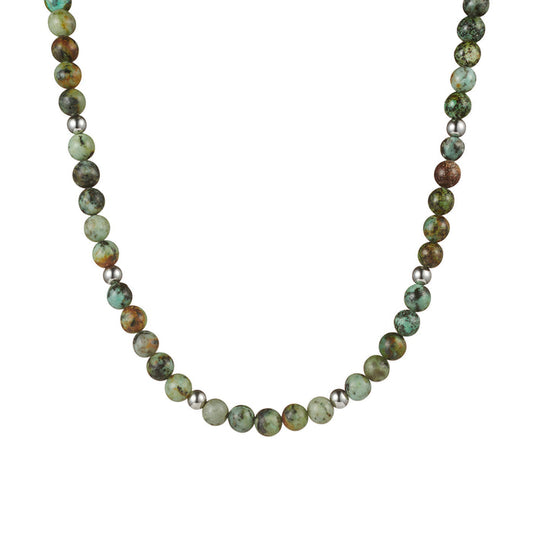 African Turquoise Bead & Stainless Steel Neck Chain