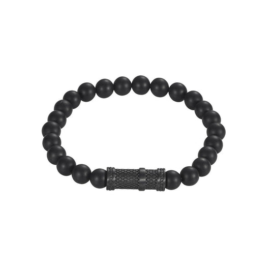 Agate Bead Bracelet & Ion Plated Black Stainless Steel Bracelet