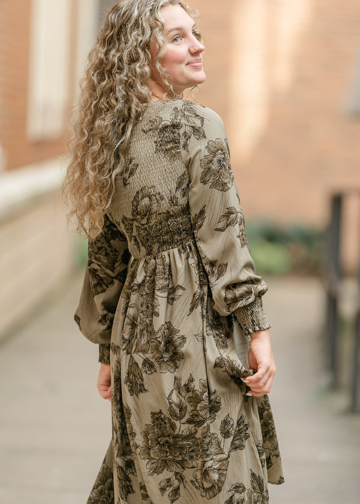 Aleeyah Smocked Midi Dress IC Dresses