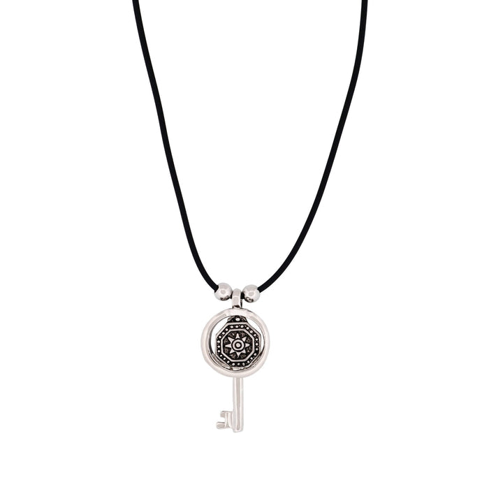 Alloy Coin & Key Pendant on Rubber Chain