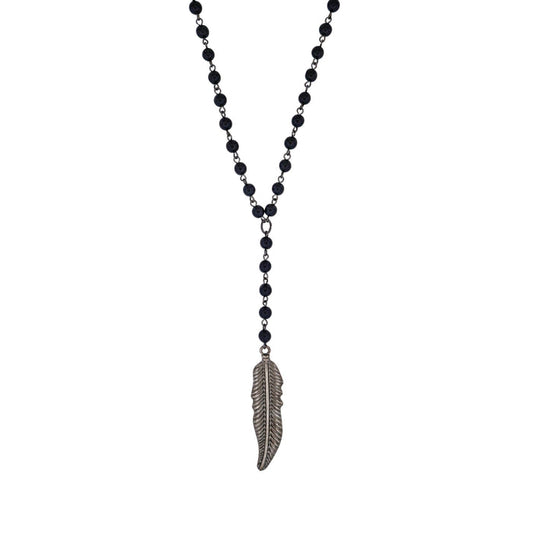 Alloy Feather Pendant on Alloy & Black Plated Ball Chain