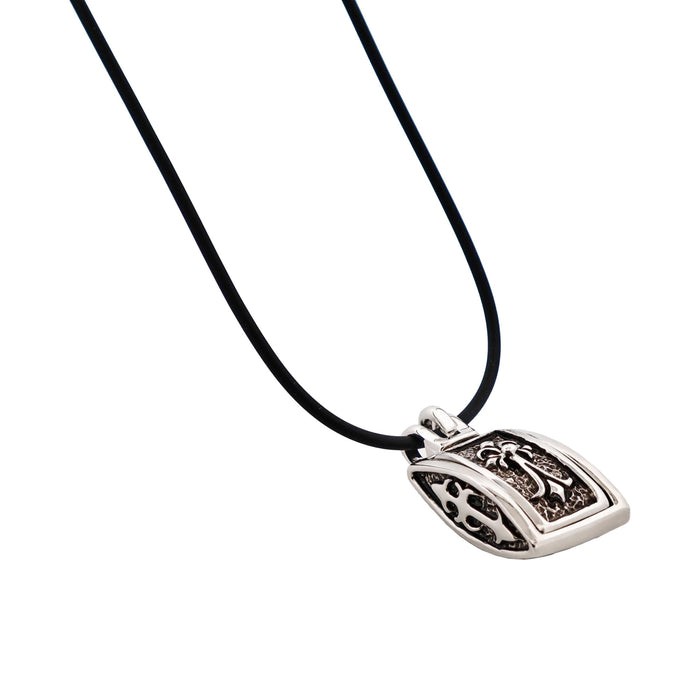 Alloy Locket Style Pendant with Heraldic Cross Pattern on Rubber Chain
