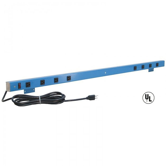 Aluminum Plug Strip Back Mounted with Lighted Switch - 8 Outlets - 15-Amps - 48" Long